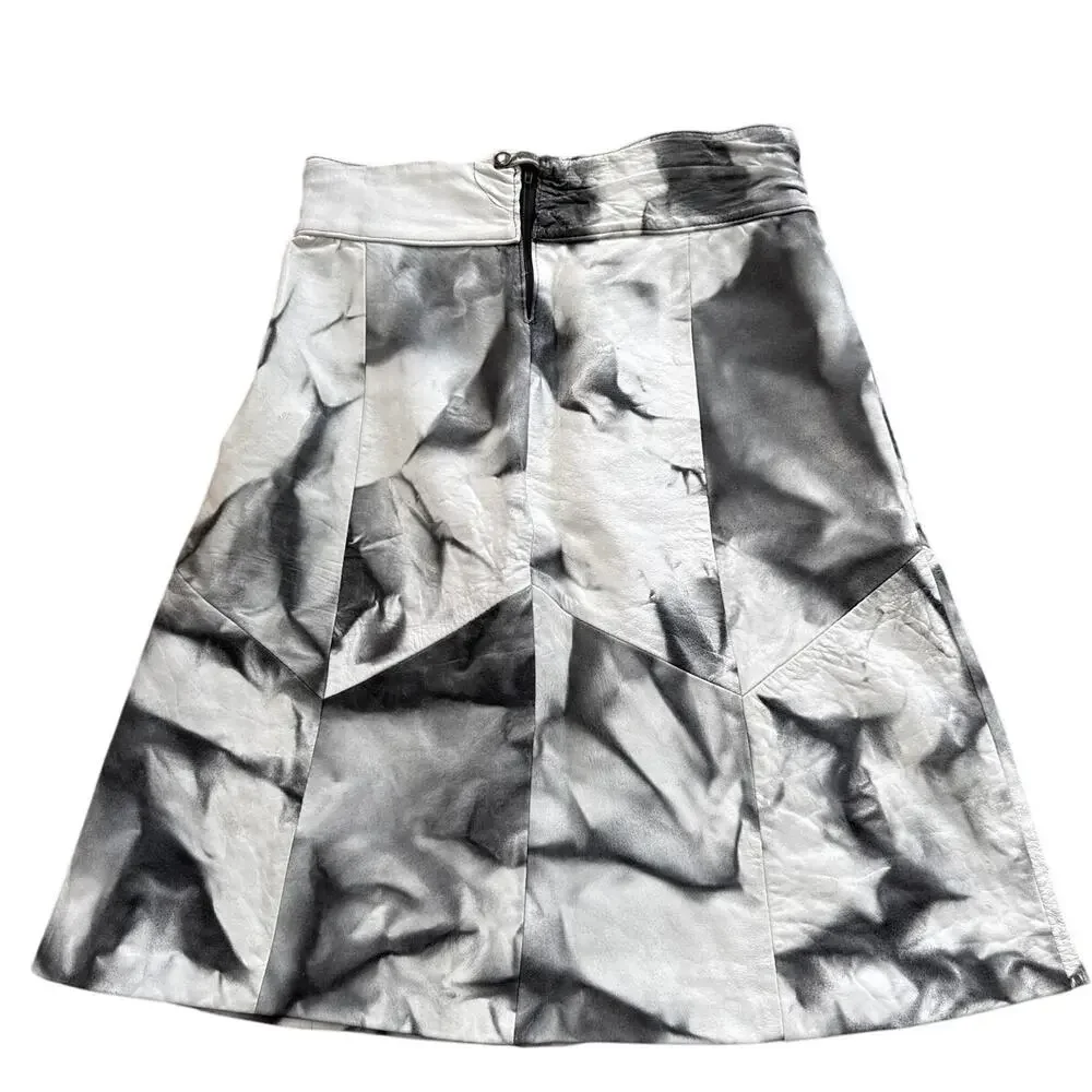 1980s Black White Leather Patchwork A-Line Skirt Medium
